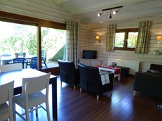 Vakantie in Lage Vuursche, woonkamer van de Scandinavische 6p Bungalow